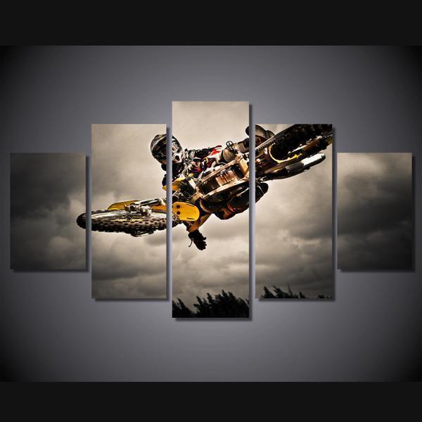Motocross Jump - Automative 5 Panel Canvas Art Wall Decor Motocross Jump - Automative 5 Panel Canvas Art Wall Decor