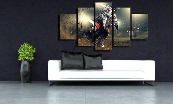 Motocross Large - Sport 5 Panel Canvas Art Wall Decor Motocross Large - Sport 5 Panel Canvas Art Wall Decor