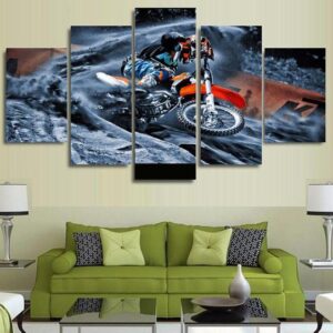 Motocross Supercross Dirt Bike Spinning Out - Sport 5 Panel Canvas Art Wall Decor