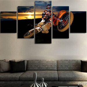 Motocross Supercross Dirtbike Air Stunt - Sport 5 Panel Canvas Art Wall Decor