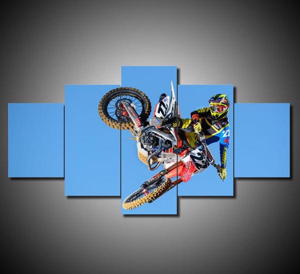 Motocross Supercross Dirtbike Air Tricks Stunts - Sport 5 Panel Canvas Art Wall Decor Motocross Supercross Dirtbike Air Tricks Stunts - Sport 5 Panel Canvas Art Wall Decor