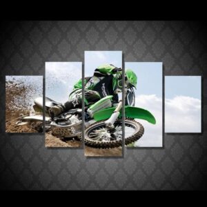 Motocross Supercross Dirtbike Skidding - Sport 5 Panel Canvas Art Wall Decor