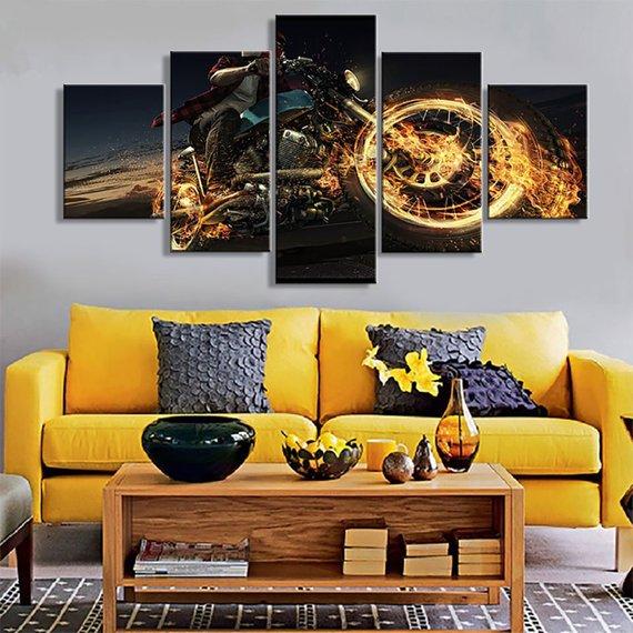 Motorcycle 3 - Abstract 5 Panel Canvas Art Wall Decor Motorcycle 3 - Abstract 5 Panel Canvas Art Wall Decor