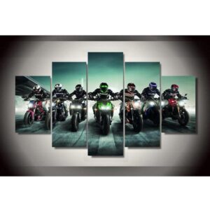 Motorcycle Race Tableau - Sport 5 Panel Canvas Art Wall Decor