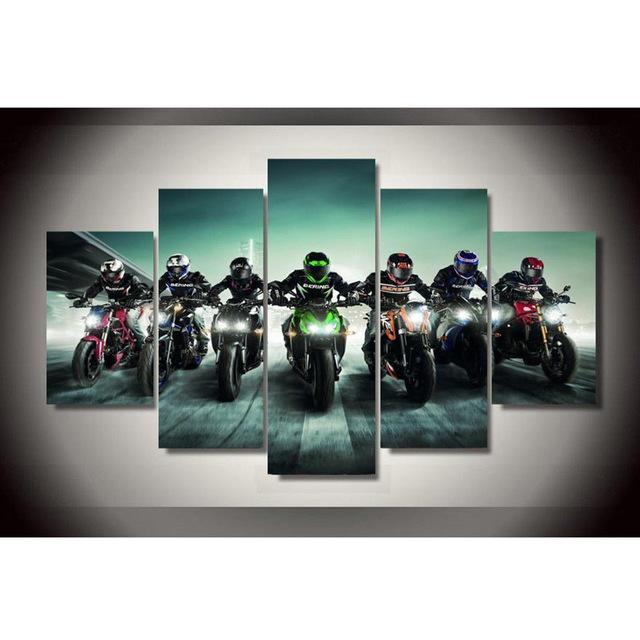 Motorcycle Race Tableau - Sport 5 Panel Canvas Art Wall Decor Motorcycle Race Tableau - Sport 5 Panel Canvas Art Wall Decor