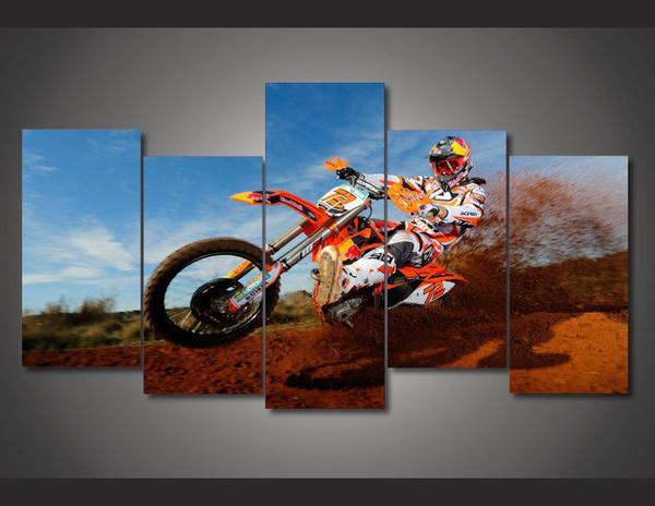 Motorcycle Racing Dirt Bike Rider Racing - Sport 5 Panel Canvas Art Wall Decor Motorcycle Racing Dirt Bike Rider Racing - Sport 5 Panel Canvas Art Wall Decor