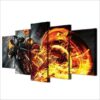 Motorcycle Skull Flames - Movie 5 Panel Canvas Art Wall Decor
