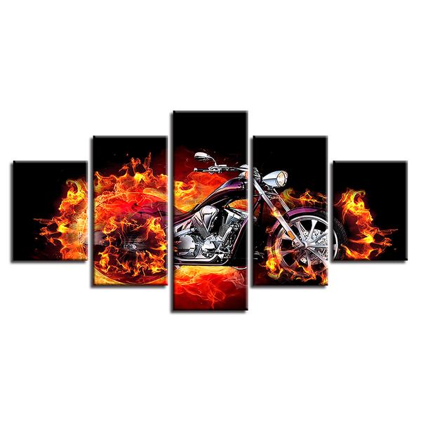 Motorcycle Tank Fenders Bike Fire - Abstract 5 Panel Canvas Art Wall Decor Motorcycle Tank Fenders Bike Fire - Abstract 5 Panel Canvas Art Wall Decor