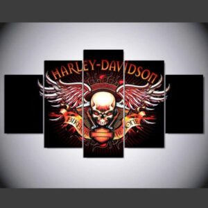 Motorcycle Tank Skull Wings Logo Bar And Shield - Abstract 5 Panel Canvas Art Wall Decor