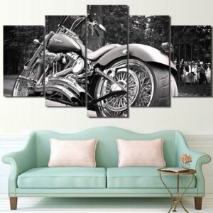 Motorcycle bike white balck - Automative 5 Panel Canvas Art Wall Decor