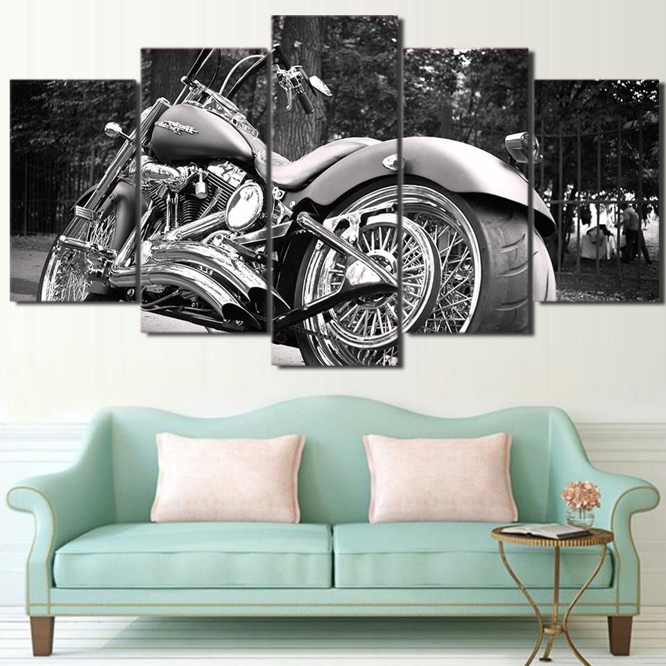 Motorcycle bike white balck - Automative 5 Panel Canvas Art Wall Decor Motorcycle bike white balck - Automative 5 Panel Canvas Art Wall Decor