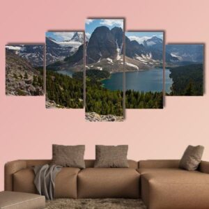 Mount Assiniboine In British Columbia - Nature 5 Panel Canvas Art Wall Decor