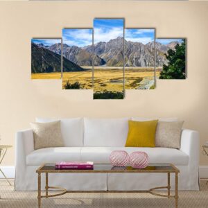 Mount Cook Valley Alpine Landscape - Nature 5 Panel Canvas Art Wall Decor