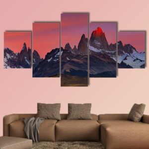 Mount Fitz Roy In Argentina - Nature 5 Panel Canvas Art Wall Decor