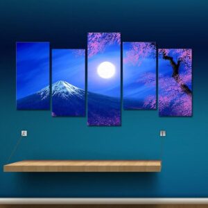 Mount Fuji Cherry Blossom Landscape - Nature 5 Panel Canvas Art Wall Decor