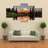 Mount Rainier Reflection From Tipsoo Lake At Sunrise Nature - 5 Panel Canvas Art Wall Decor