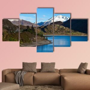Mountain Above The Lake - Nature 5 Panel Canvas Art Wall Decor