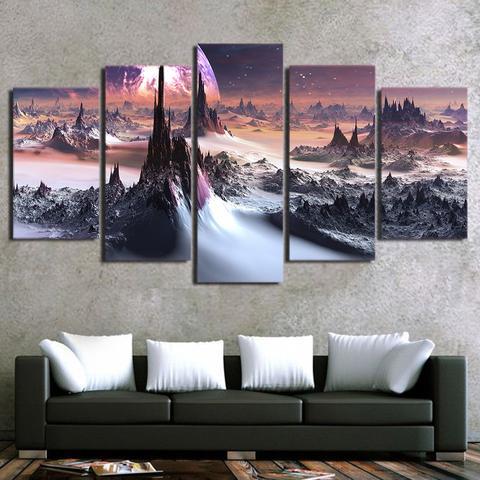 Mountain And Planet - Abstract Nature 5 Panel Canvas Art Wall Decor Mountain And Planet - Abstract Nature 5 Panel Canvas Art Wall Decor