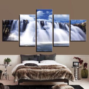Mountain And Rivers Waterfall - Nature 5 Panel Canvas Art Wall Decor