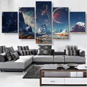 Mountain And Space - Nature 5 Panel Canvas Art Wall Decor