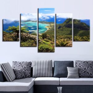 Mountain Beach And Blue Sky White Cloud 1 - Nature 5 Panel Canvas Art Wall Decor