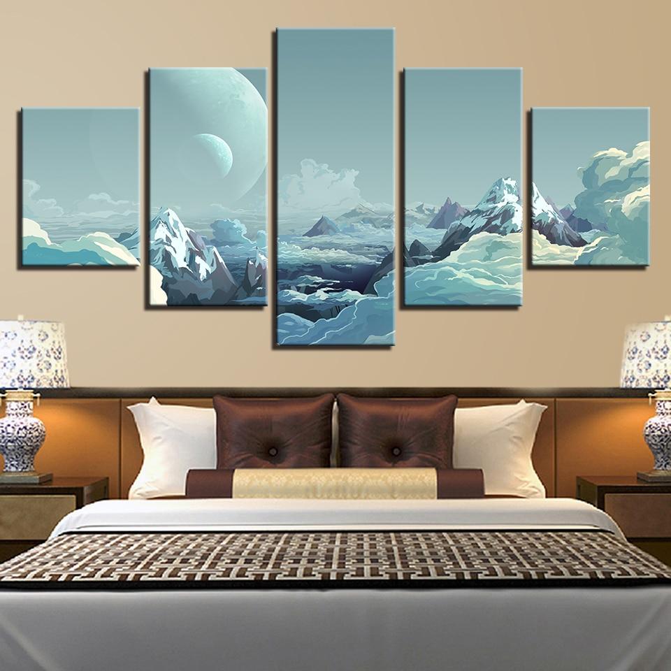 Mountain Cloud Moon - Space 5 Panel Canvas Art Wall Decor Mountain Cloud Moon - Space 5 Panel Canvas Art Wall Decor