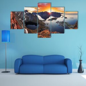 Mountain Coast Landscape At Sunset - Nature 5 Panel Canvas Art Wall Decor