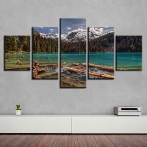 Mountain Forest Lake 1 - Nature 5 Panel Canvas Art Wall Decor