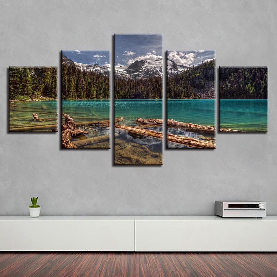 Mountain Forest Lake 1 - Nature 5 Panel Canvas Art Wall Decor Mountain Forest Lake 1 - Nature 5 Panel Canvas Art Wall Decor