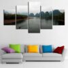 Mountain Forest Lake - Nature 5 Panel Canvas Art Wall Decor