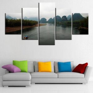 Mountain Forest Lake - Nature 5 Panel Canvas Art Wall Decor