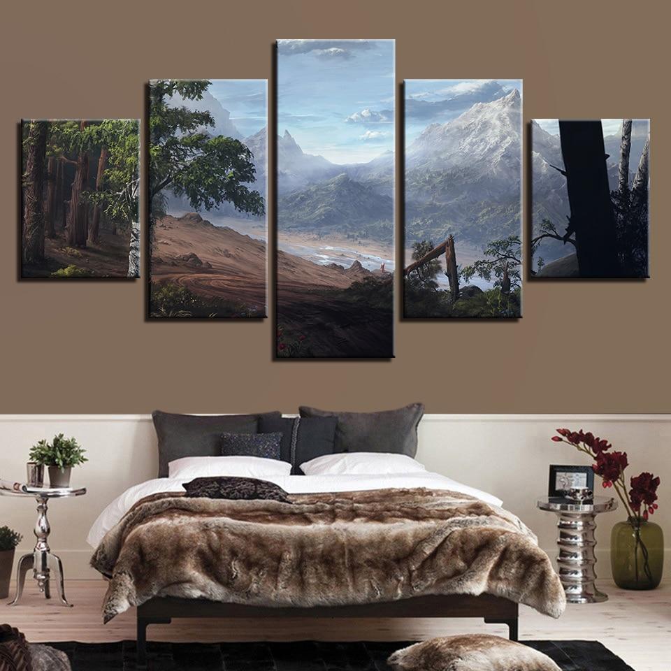 Mountain Forest River - Nature 5 Panel Canvas Art Wall Decor Mountain Forest River - Nature 5 Panel Canvas Art Wall Decor
