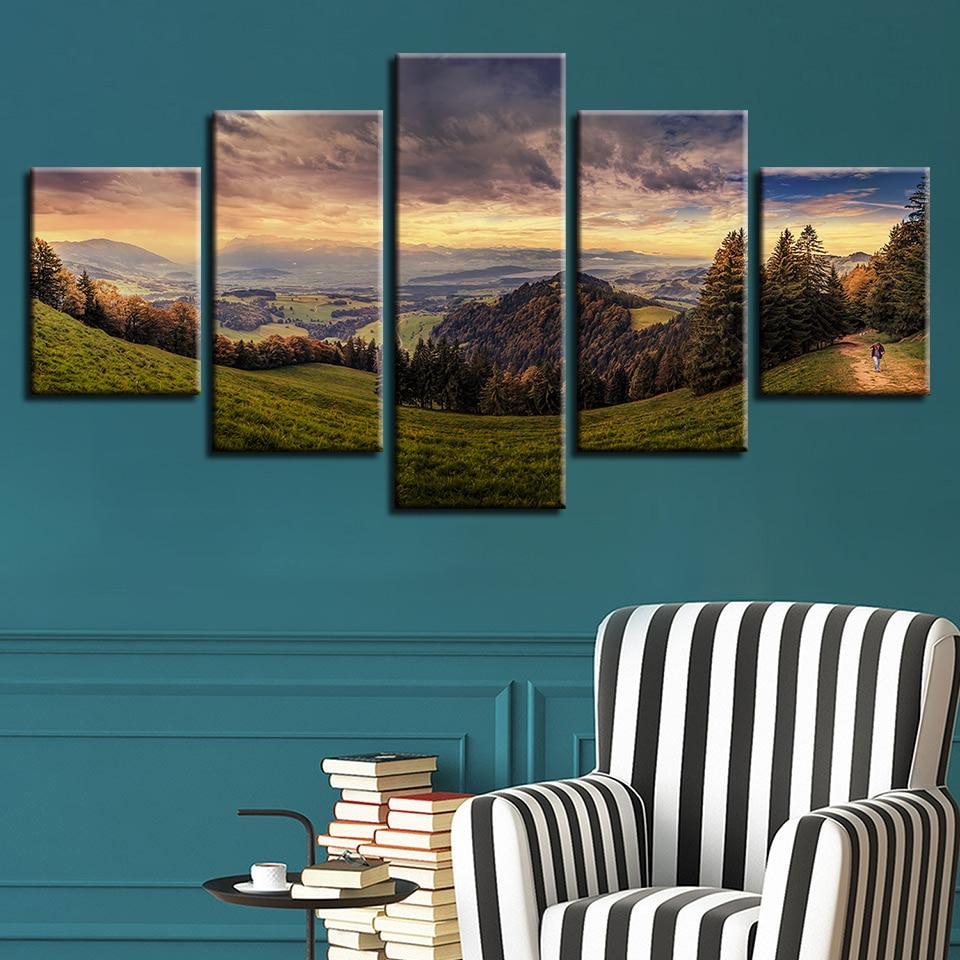 Mountain Green 02 - Nature 5 Panel Canvas Art Wall Decor Mountain Green 02 - Nature 5 Panel Canvas Art Wall Decor
