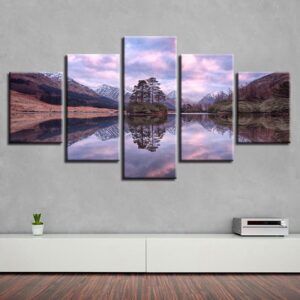 Mountain Green Tree Lake - Nature 5 Panel Canvas Art Wall Decor