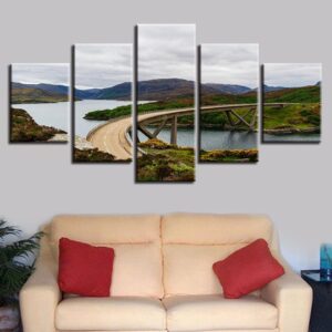 Mountain Lake Highway - Nature 5 Panel Canvas Art Wall Decor