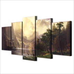 Mountain Lake Landscape - Nature 5 Panel Canvas Art Wall Decor