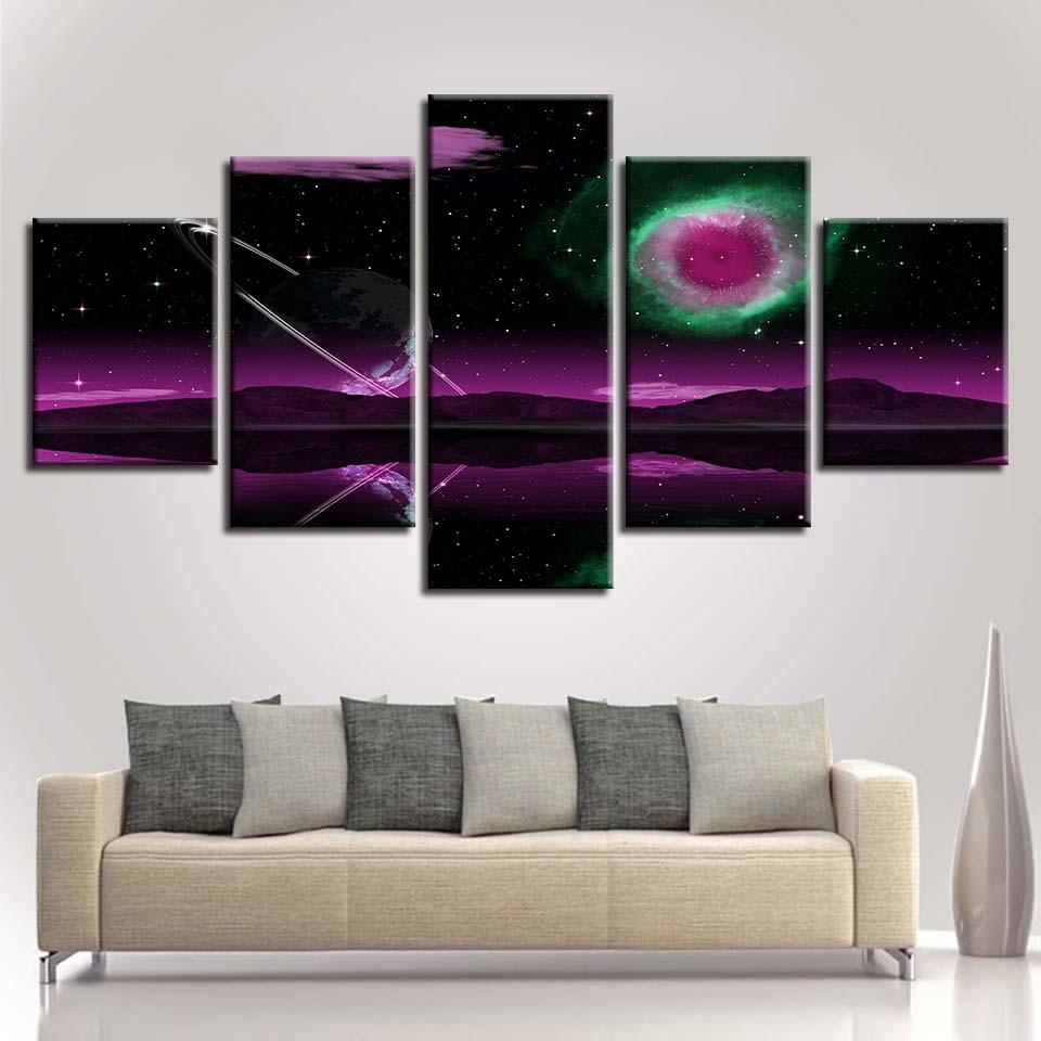 Mountain Lake Starry Sky Night - Nature 5 Panel Canvas Art Wall Decor Mountain Lake Starry Sky Night - Nature 5 Panel Canvas Art Wall Decor