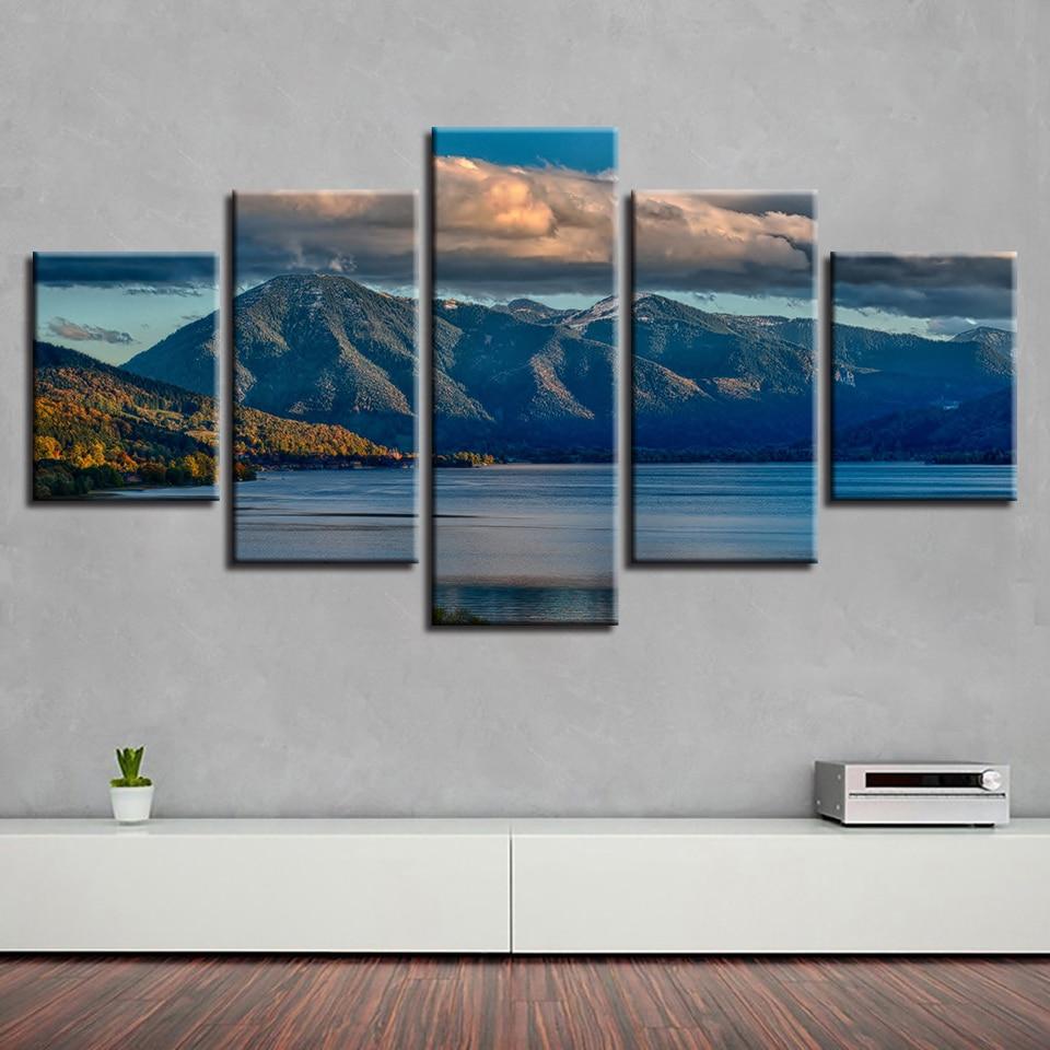 Mountain Lake White Cloud - Nature 5 Panel Canvas Art Wall Decor Mountain Lake White Cloud - Nature 5 Panel Canvas Art Wall Decor