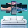 Mountain Lake Woods Bridge - Nature 5 Panel Canvas Art Wall Decor