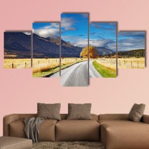 Mountain Landscape With Road In New Zealand - Nature 5 Panel Canvas Art Wall Decor