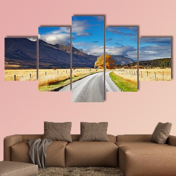 Mountain Landscape With Road In New Zealand - Nature 5 Panel Canvas Art Wall Decor Mountain Landscape With Road In New Zealand - Nature 5 Panel Canvas Art Wall Decor