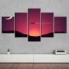 Mountain Moon And Aircraft Sunset - Nature 5 Panel Canvas Art Wall Decor