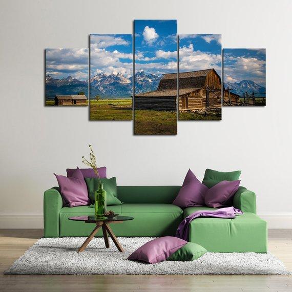 Mountain Ranch 01 - Nature 5 Panel Canvas Art Wall Decor Mountain Ranch 01 - Nature 5 Panel Canvas Art Wall Decor