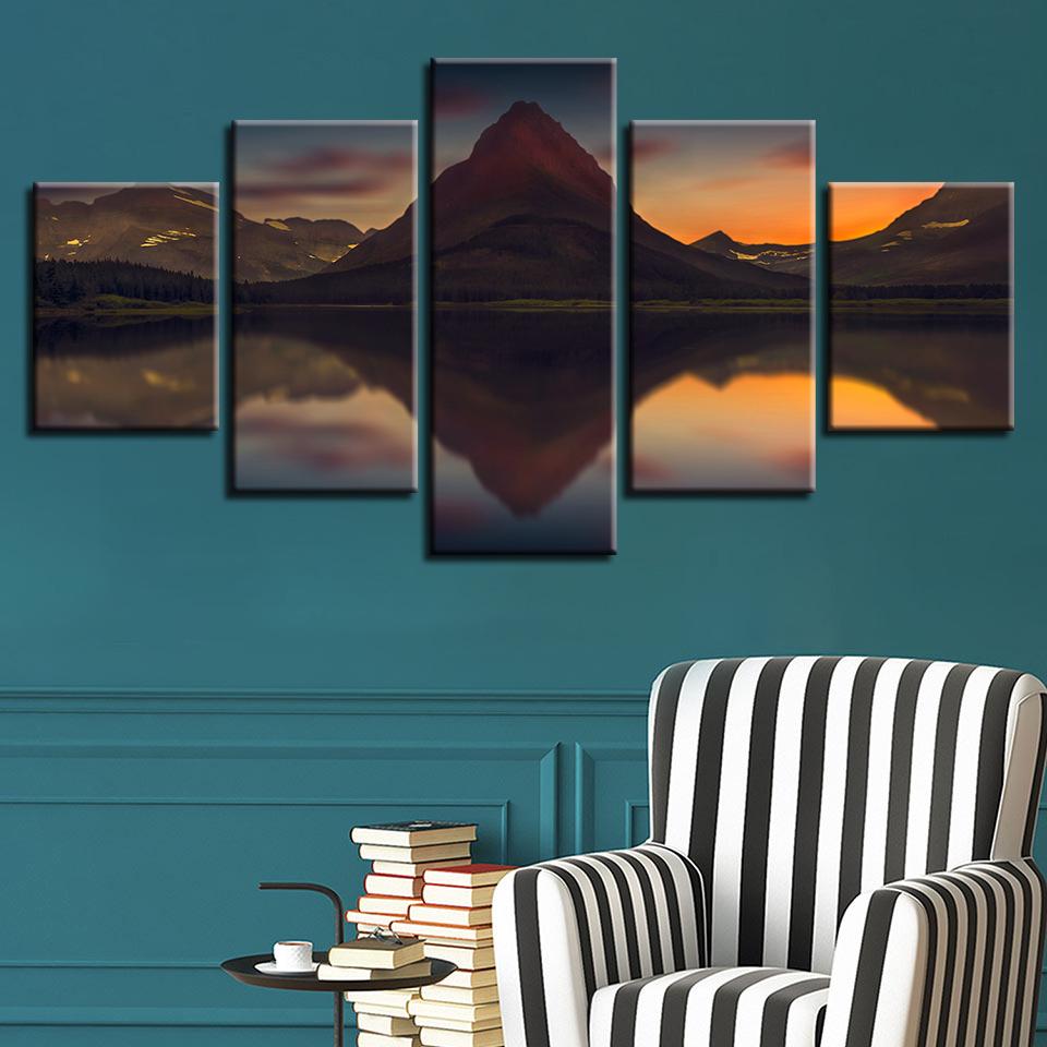 Mountain River 01 - Nature 5 Panel Canvas Art Wall Decor Mountain River 01 - Nature 5 Panel Canvas Art Wall Decor