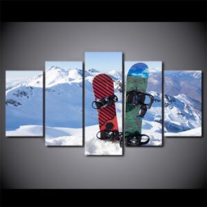 Mountain Skiing Painting Snowboard - Sport 5 Panel Canvas Art Wall Decor
