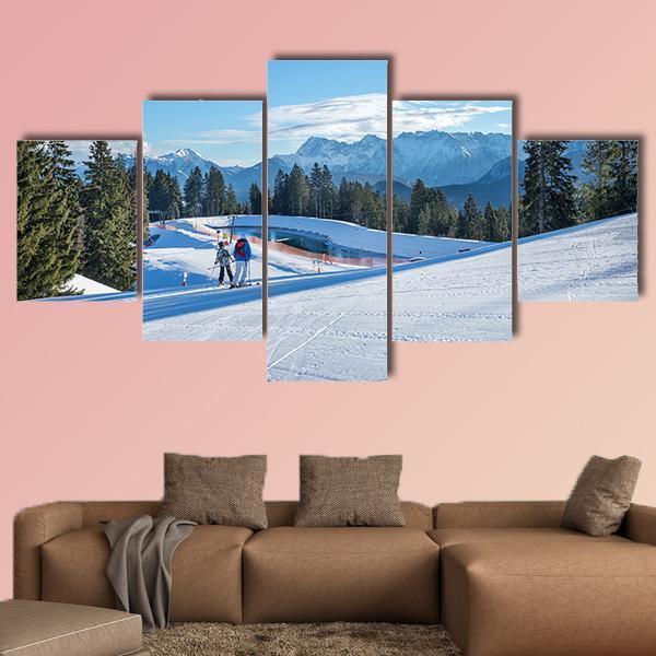 Mountain Skiing Slopes - Nature 5 Panel Canvas Art Wall Decor Mountain Skiing Slopes - Nature 5 Panel Canvas Art Wall Decor