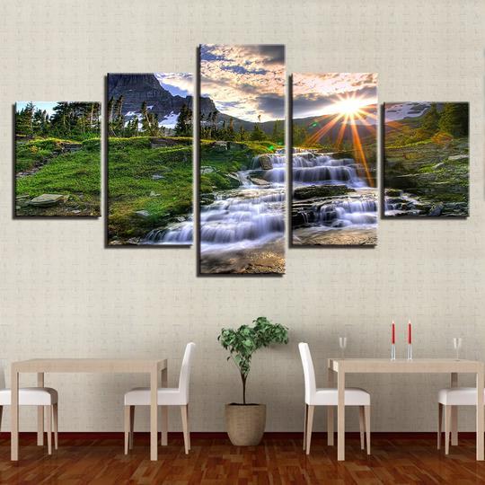 Mountain Stream - Nature 5 Panel Canvas Art Wall Decor Mountain Stream - Nature 5 Panel Canvas Art Wall Decor