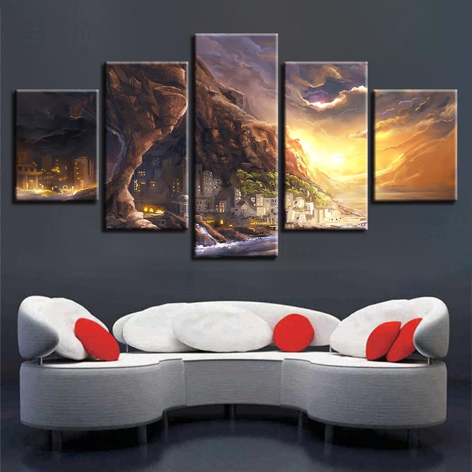 Mountain Sunset 5 - Nature 5 Panel Canvas Art Wall Decor Mountain Sunset 5 - Nature 5 Panel Canvas Art Wall Decor