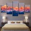 Mountain Sunset Volcano - Nature 5 Panel Canvas Art Wall Decor