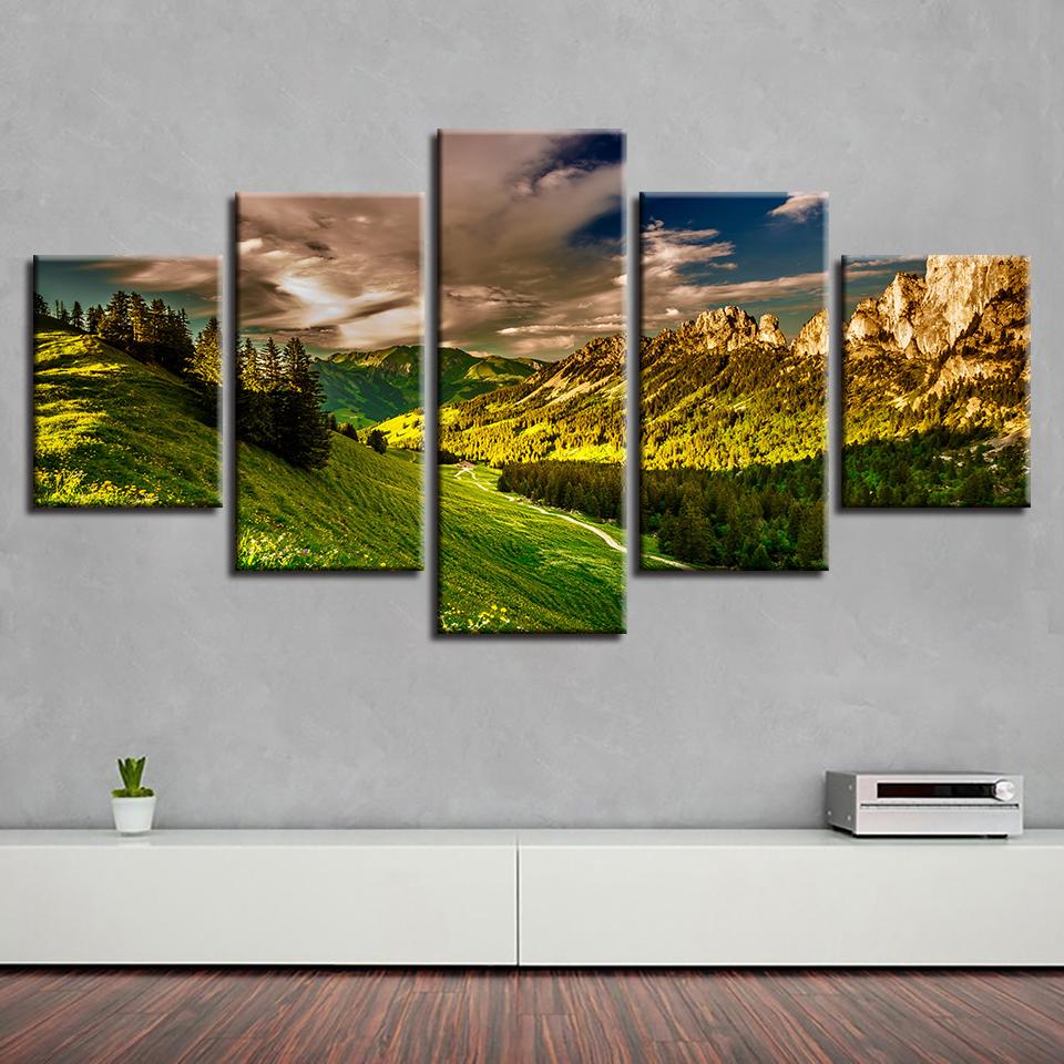 Mountain Sunshine Tree - Nature 5 Panel Canvas Art Wall Decor Mountain Sunshine Tree - Nature 5 Panel Canvas Art Wall Decor